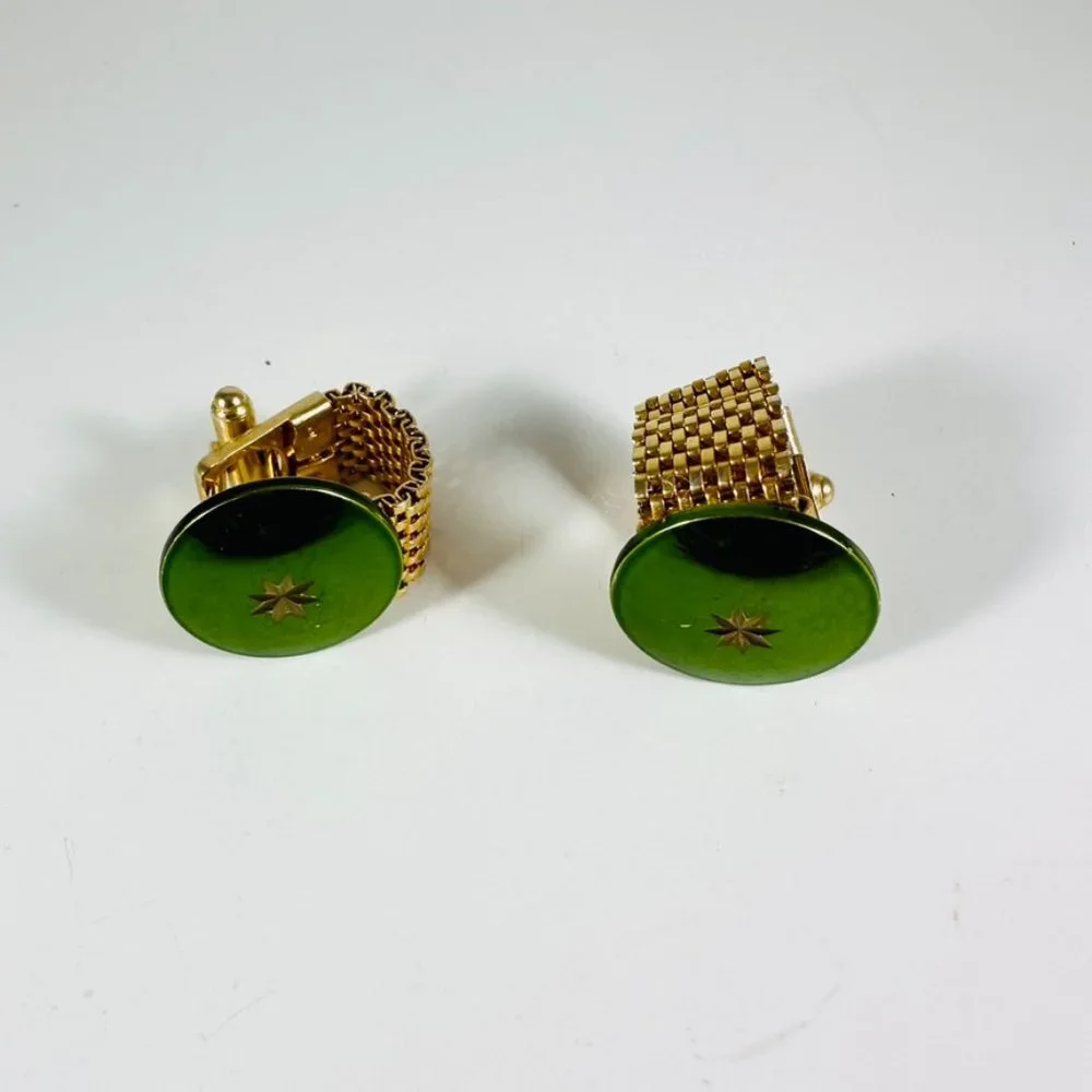 Amazing wrap around Green starburst cuff links 50s 60s atomic RARE